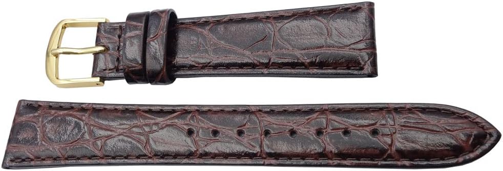 Seiko DX46 Men's Watch Band, 0.7 inch (17 mm), Made in Italy, Crocodile Embossed Dark Brown