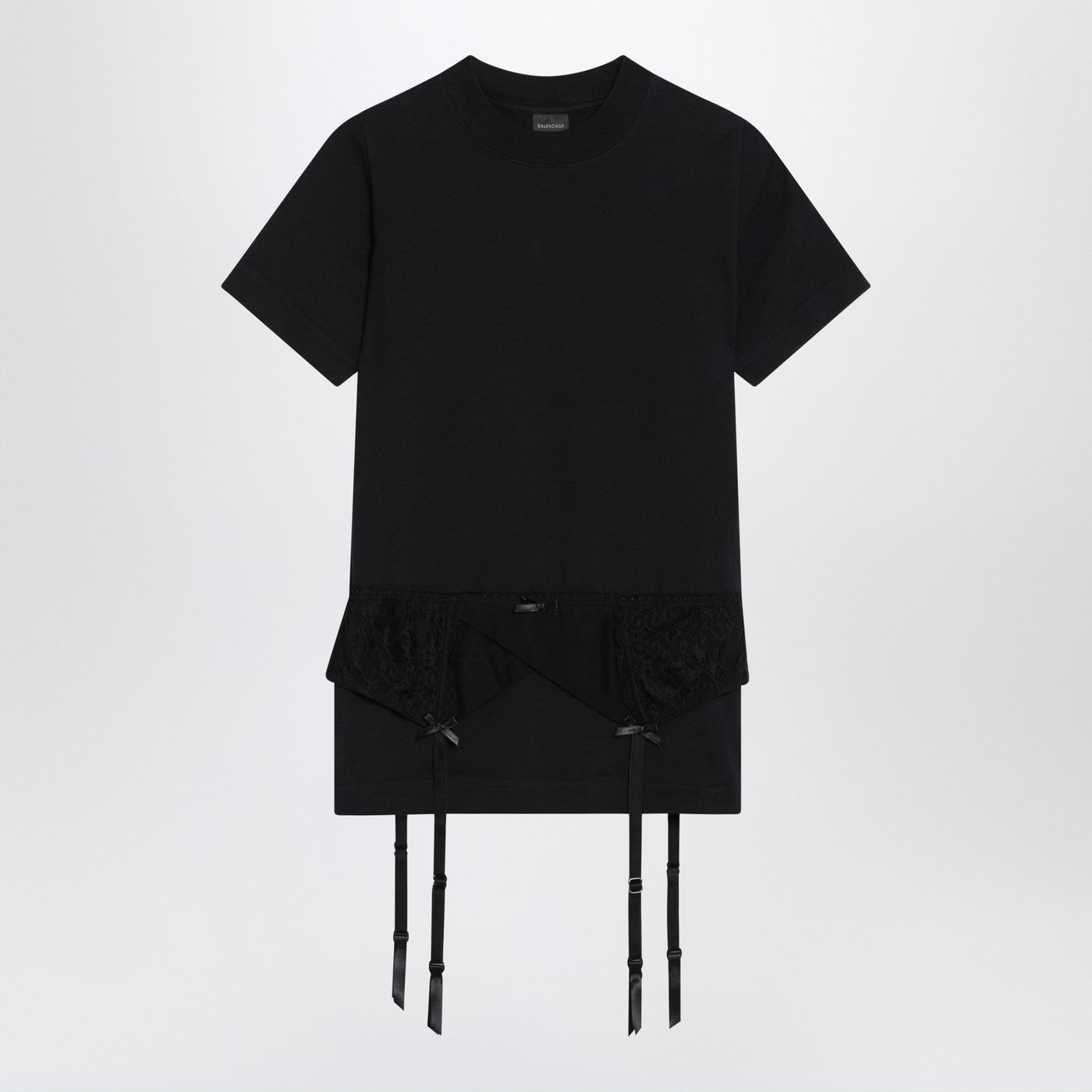Balenciaga バレンシアガブラックジャージーストレッチランジェリーTシャツ - Image 1