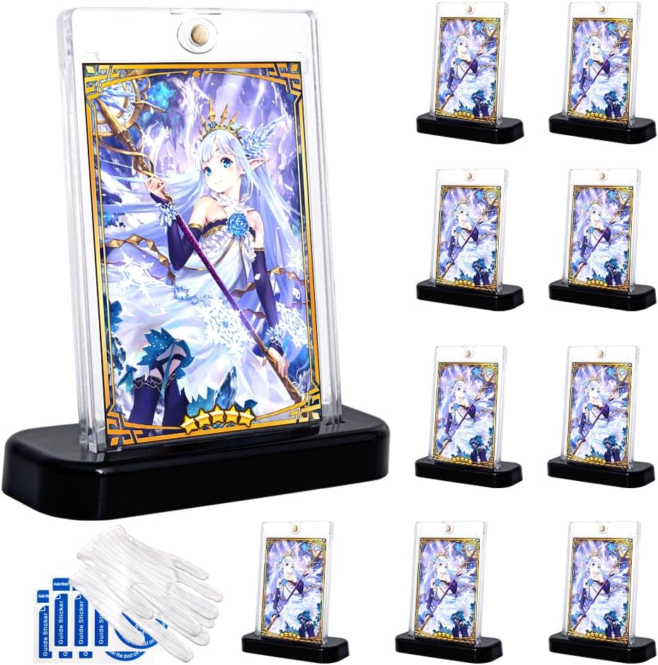 Magnetic Loader, Card Loader, 10 Loaders + 10 Stands, Transparent, 35 pt UV Cut, Compatible with Yu-Gi-Oh! Cards, Pokemon Cards, Trading Cards, Base Included, Case, Protection, Storage, Trading Card