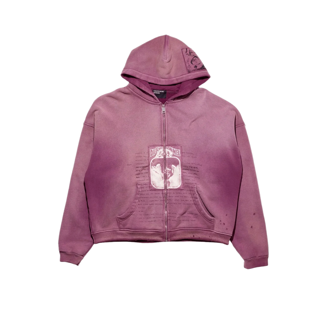 ENFANTS RICHES DEPRIMES 'BURGUNDY' ROCK/PAPER/SCISSORS ASSEMBLAGE ZIP UP HOODIE