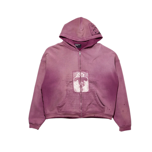 ENFANTS RICHES DEPRIMES 'BURGUNDY' ROCK/PAPER/SCISSORS ASSEMBLAGE ZIP UP HOODIE