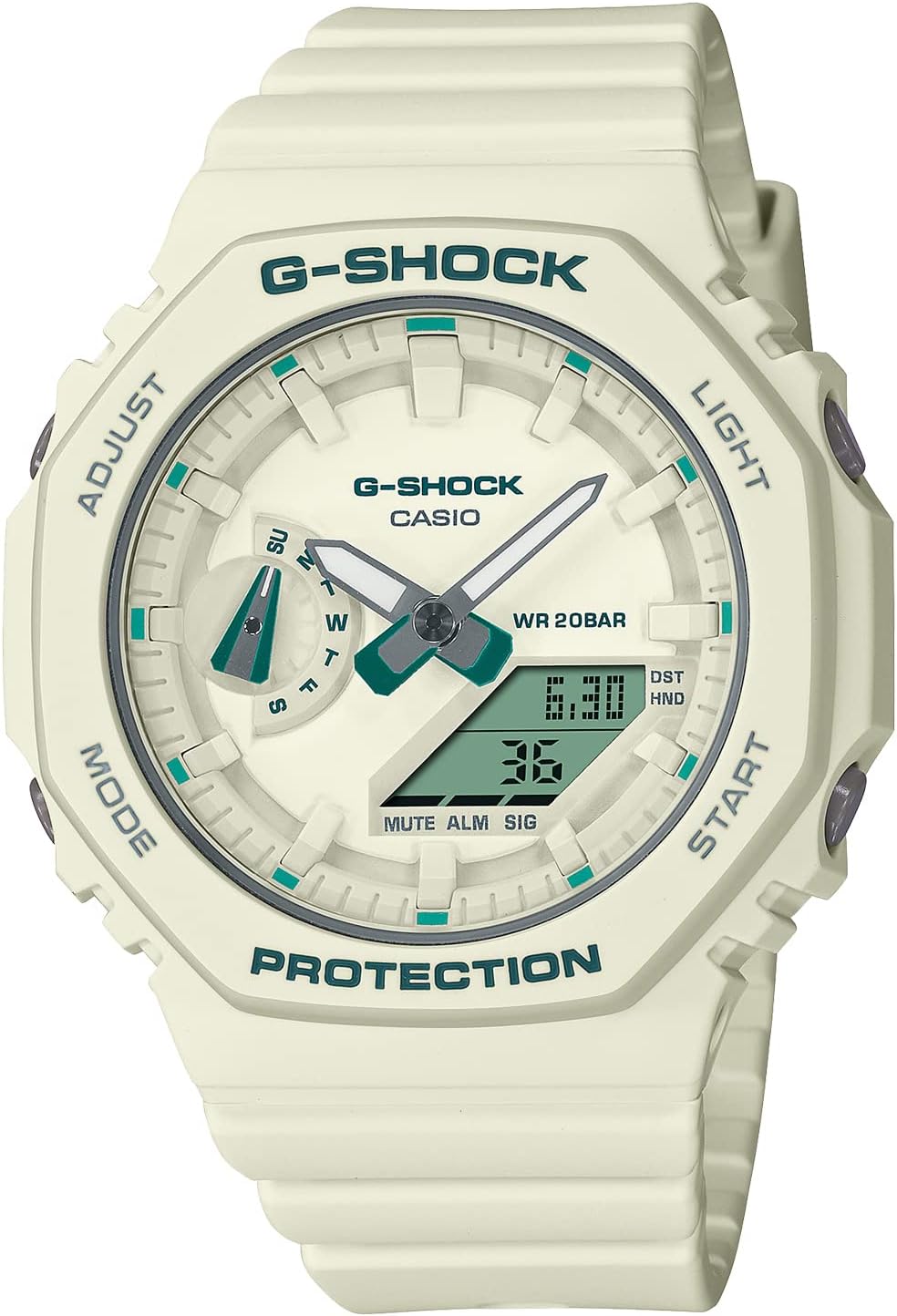 Casio GMA-S2100/BASIC Green Accent Wristwatch, Genuine Domestic Product, white/teal, 1 piece, Digital