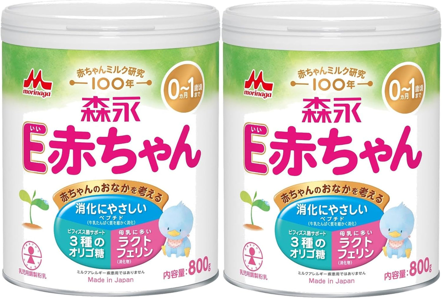 Morinaga E Baby Large Cans, 28.7 oz (800 g) x 2 Cans, 0 Months to 1 Year, Newborn, Baby Milk Powder, Lactoferrin, 3 Types of Oligosaccharide