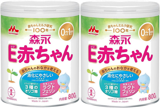 Morinaga E Baby Large Cans, 28.7 oz (800 g) x 2 Cans, 0 Months to 1 Year, Newborn, Baby Milk Powder, Lactoferrin, 3 Types of Oligosaccharide