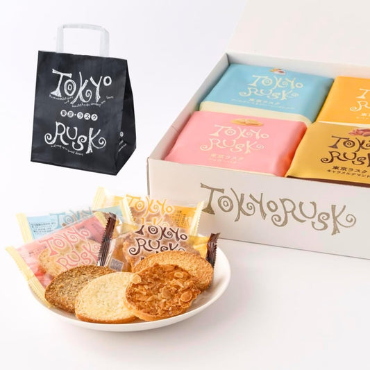 Tokyo Rusk Assortment, 4 Types, 32 Pieces (Includes Handbag) _ Sugar, Caramel, Maple & Earl Gray _ Gift Tokyo Souvenir