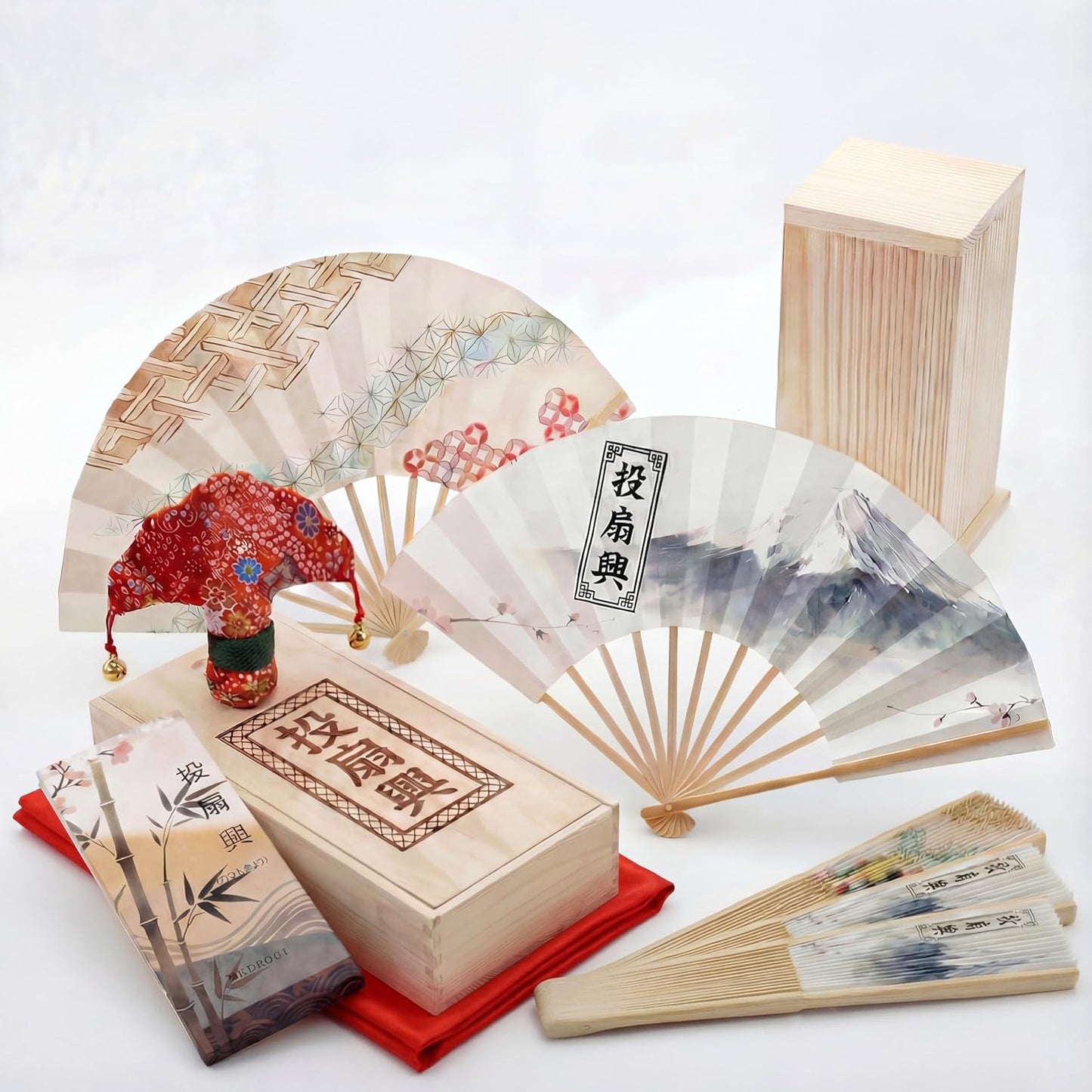 Throwing Fan Set, Authentic Set, Elegant Japanese Play, 100% Made-To-Order, Artisan Craftsmen, Includes Pine Pillow, 5 Hand Writing Fans, Butterfly, Rug, Wooden Box, Traditional Craft, Seat Play