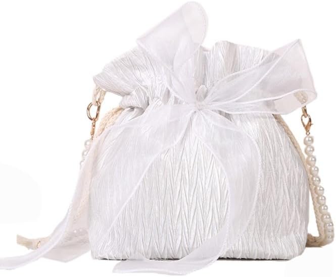 Harugio Women's Drawstring Bag, Shoulder Bag, Pochette, Drawstring Pouch, Pearl, Ribbon Pouch, Small, Mini, Cross-body, Stylish, Cute, Wedding, Coming-of-age Ceremony, Dress, Yukata, Kimono Trend