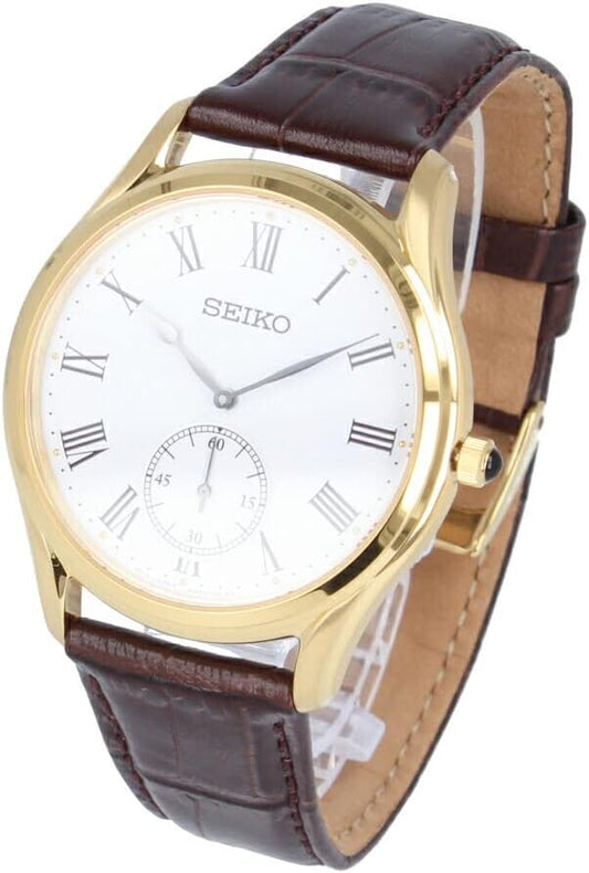 Seiko SRK050P Men's Watch, Watch, Analog, Small Seconds, Stainless Steel, Leather, Brown, Gold, White,