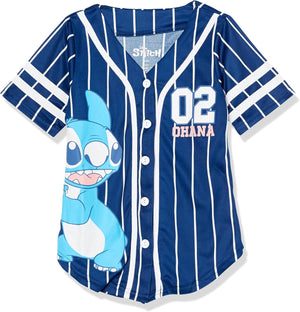 Disney Camiseta de béisbol Lilo & Stitch, Angel Baseball para niñas de Disney, camisa clásica de malla con botones
