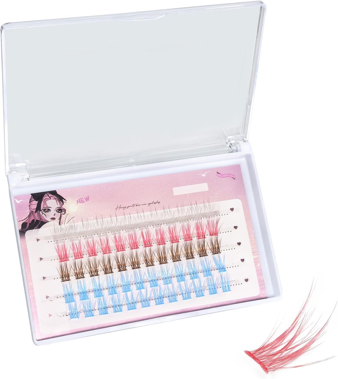 BOROLA Color Fan False Eyelashes, 60 Bundles Mixed Color, 0.4 - 0.5 inches (10 - 12 mm), Feather Style Single Bundle, 3D Fluffy Multilayer Structure, Cosplay Party Daily Makeup