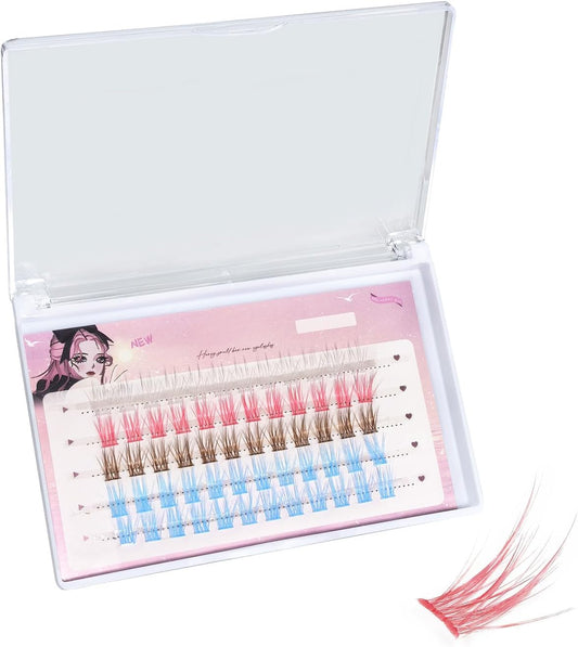 BOROLA Color Fan False Eyelashes, 60 Bundles Mixed Color, 0.4 - 0.5 inches (10 - 12 mm), Feather Style Single Bundle, 3D Fluffy Multilayer Structure, Cosplay Party Daily Makeup