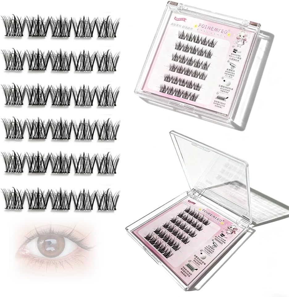 False Eyelashes, Popular, 1 Second Eyelashes, 6 Rows of 30 Clusters x 2 Boxes, Glue Free, Repeatable Eyelashes, Ultra Lightweight, Handmade, Natural, Transparent Band, For Everyday Makeup