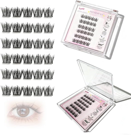 False Eyelashes, Popular, 1 Second Eyelashes, 6 Rows of 30 Clusters x 2 Boxes, Glue Free, Repeatable Eyelashes, Ultra Lightweight, Handmade, Natural, Transparent Band, For Everyday Makeup