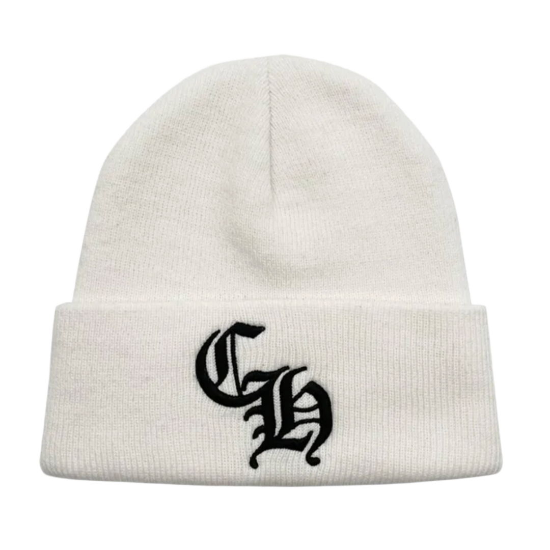CHROME HEARTS 'CH LOGO' WHITE BEANIE