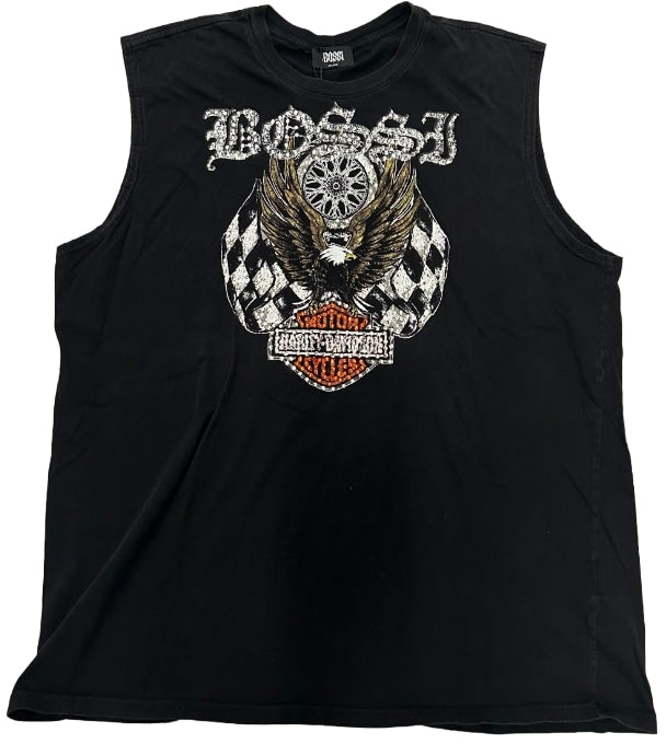 BOSSI 'EAGLES RACING FLAG' RHINESTONE VINTAGE CUTOFF TEE