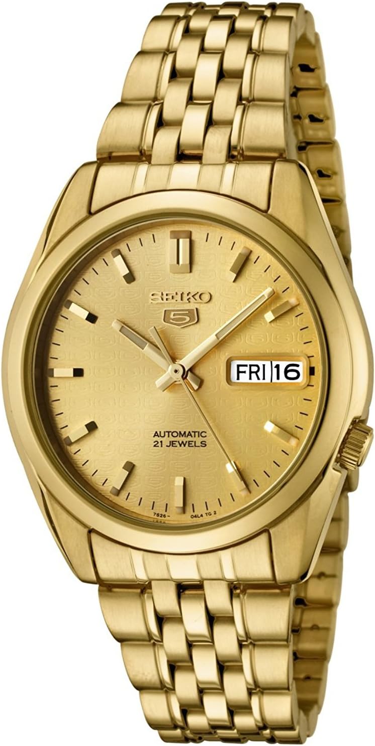 Seiko SNK366K1 Men's Automatic Gold Dial Gold-Tone Stainless Steel Watch, gold, Bracelet Type