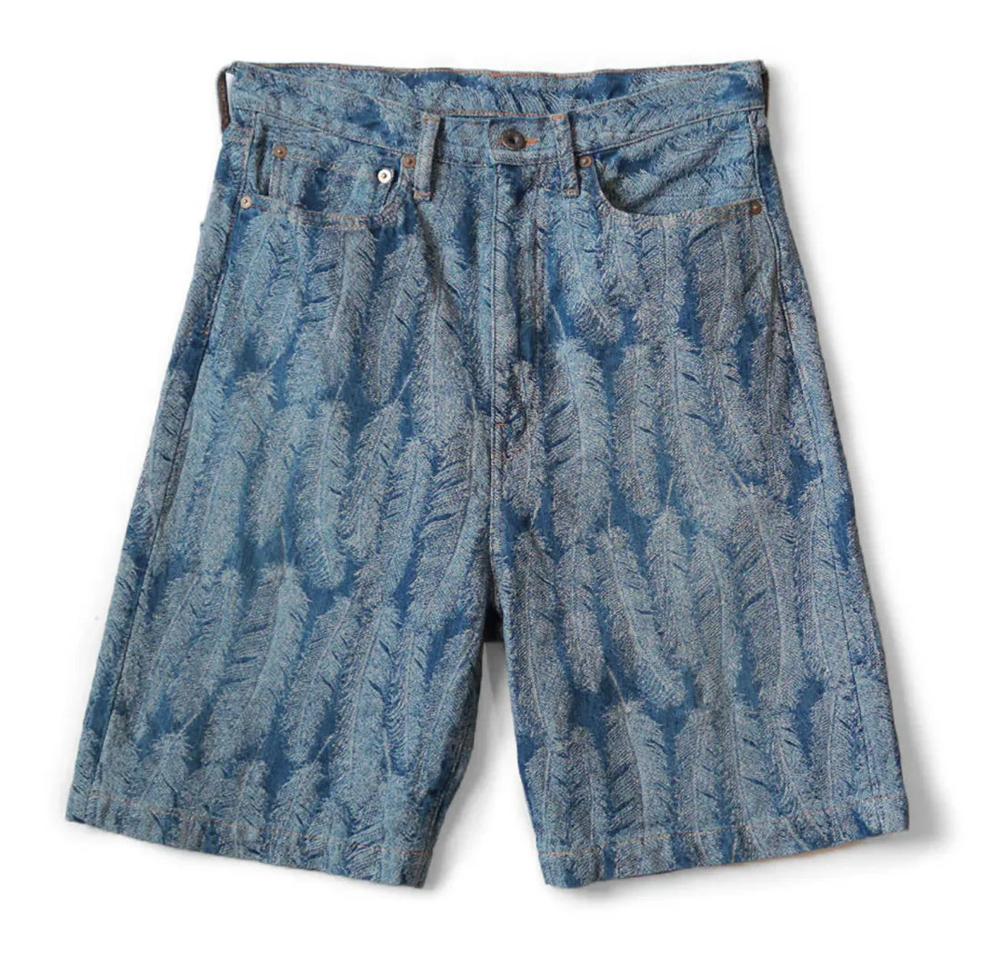 KAPITAL 12 OZ 'MAGPIE' BLUE DENIM SHORTS