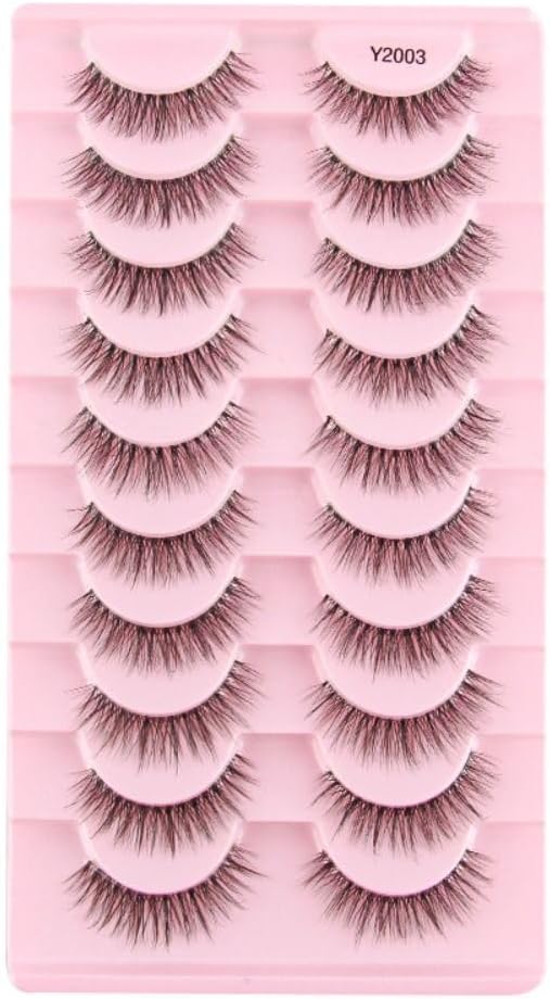10 Pairs 3D Mink False Eyelashes Messy Dense Eyelashes Short Mink Lashes Eyelashes Makeup False Eyelash Extensions (Y2003)