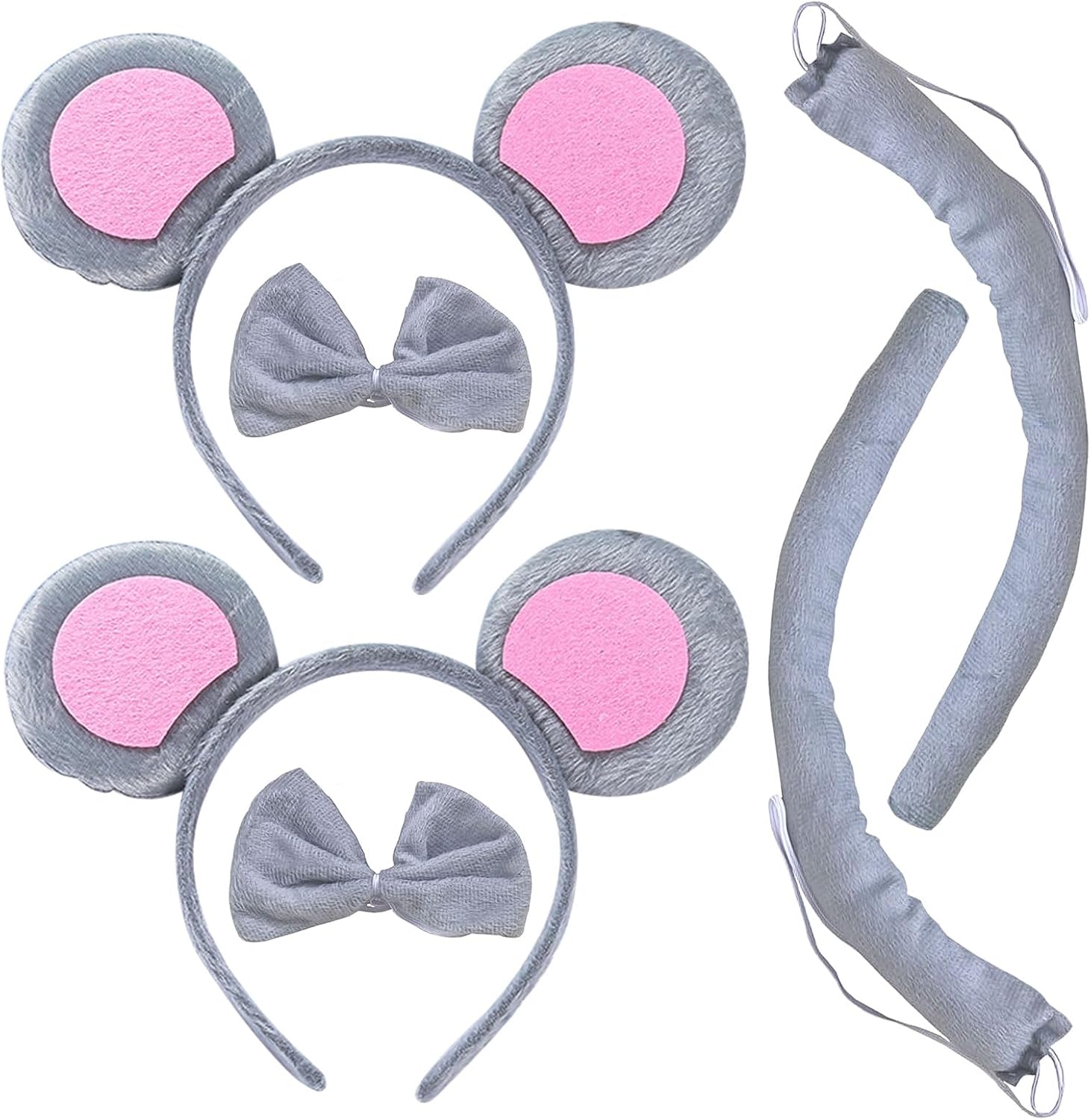 TSHAOUN 2 Sets of Headbands with Mouse Ears, Animal Costume Set, Animal Tail Headband Ears, for Children Cosplay Party Birthday Carnival Supplies Christmas Party Supplies