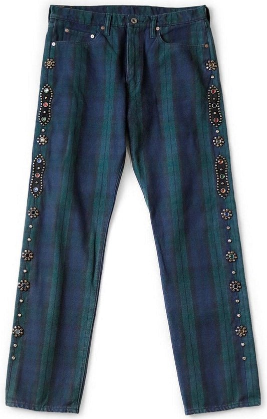 KAPITAL GREEN 'PLAID' MONKEY CISCO JEANS