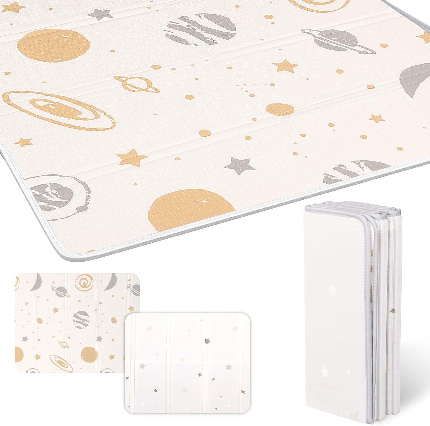 Artake Baby Play Mat, Easy Storage, Joint Mat, Thick, Foldable, Waterproof, Soundproofing Mat, Baby Mat, Nap Mat, White Stars, 78.7 x 70.9 x 7.1 x 2