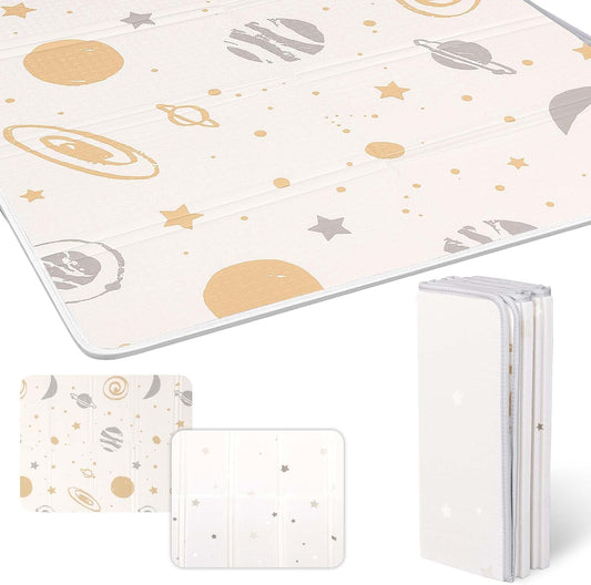Artake Baby Play Mat, Easy Storage, Joint Mat, Thick, Foldable, Waterproof, Soundproofing Mat, Baby Mat, Nap Mat, White Stars, 78.7 x 70.9 x 7.1 x 2