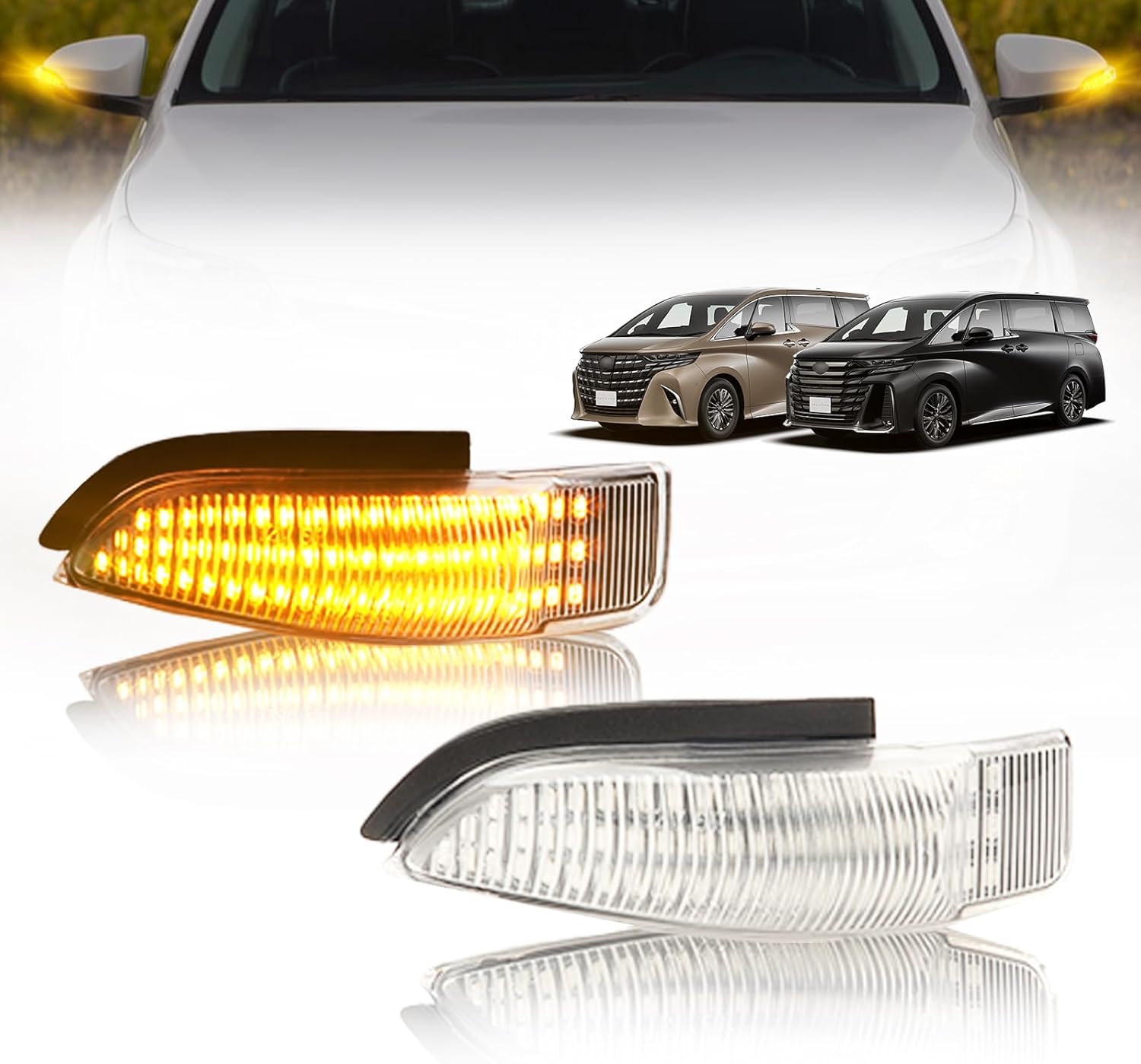 GemPro Aqua nhp10 Door Mirror Wicker, Vitz 130 Series, Corolla Axio, Camry, Porte, C-HR, Isis, Allion, Auris, Porte Mirror Turn Signal, LED, Set of 2, Mitsuba 52-231 Clear Lens