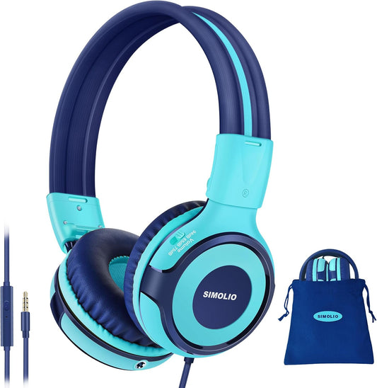 SIMOLIO Kids Headphones with Sharing Port Microphone Volume Limit for Children/Boys/Girls/Youth Wired Headphones with 3.5mm Stereo Plug for iPhone/iPad/Kindle/Tablet/Nintendo Switch School/Travel