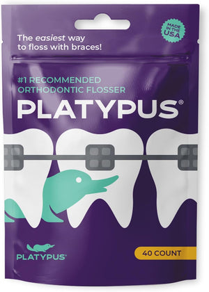 Platypus Hilo dental de ortodoncia para aparatos ortopédicos, 40 unidades (paquete de 1), púas ortográficas para adultos y niños, se adapta debajo del alambre del arco, no daña, fomenta los hábitos de
