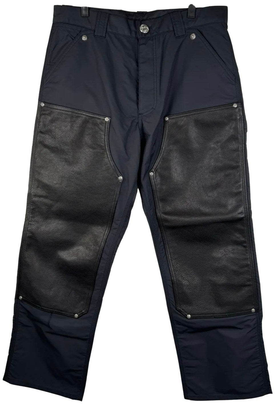 CHROME HEARTS LEATHER CARPENTER DOUBLE KNEE PANTS