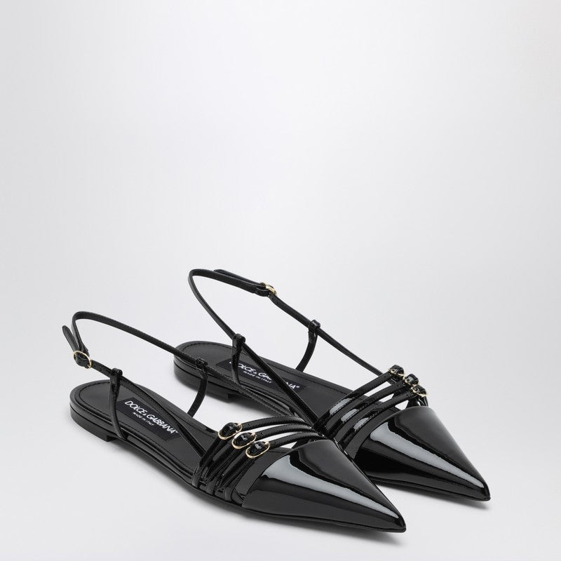 Dolce  Gabbana ドルチェ＆ガッバーナブラックパテントロースリングバック - Image 1