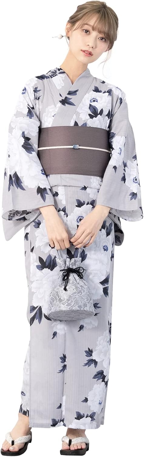 Soubien Women's Yukata, 3-Piece Set, Separate (Yukata/Half-width Obi/Date Tight), One Size Fits All