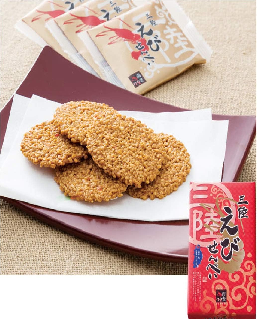 Tohoku Limited Miyagi Prefecture, Sendai City Limited Edition, Sendai City Souvenir, Sanriku Shrimp, Sanriku Senbei, Shrimp Salt, Uses Sanriku Grape Shrimp, Roasted Confectionery, 27 Pcs, Shrimp Senbe, Shrimp