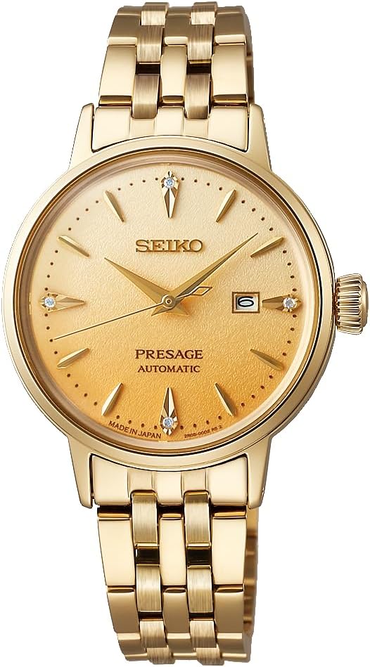 Seiko Watch PRESAGE Cocktail Time, 1.2 inches (30 mm), Mechanical, Automatic Winding, Women's, Case / Band: Yellow Gold / Dial: Yellow Gradient (eggnog)