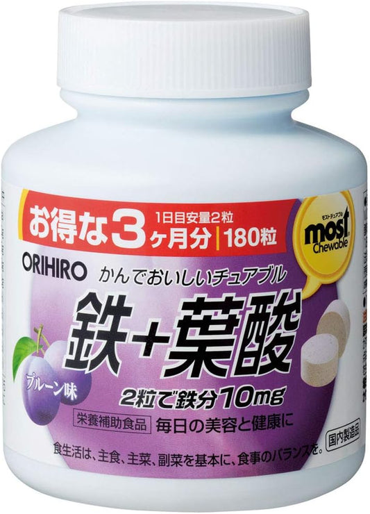 Orihiro Chewable Mineral Iron + Folic Acid, 180 Tablets