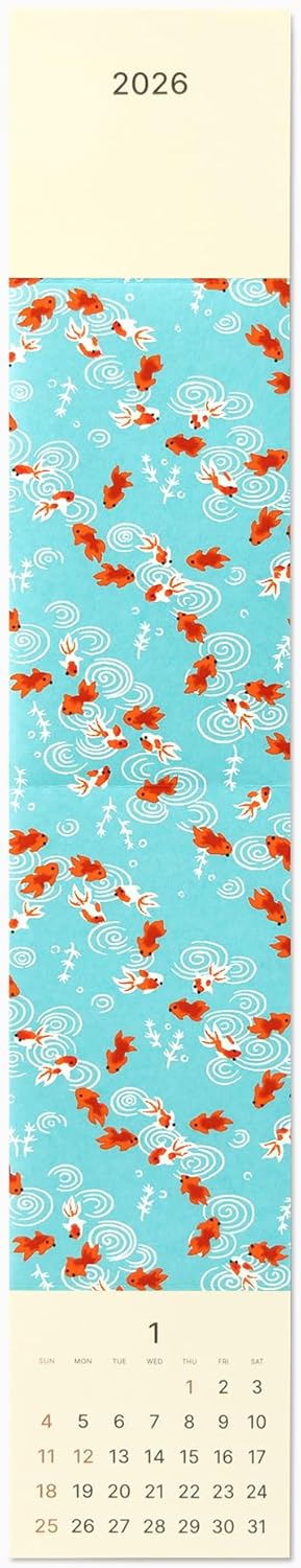 Takeo Paper Products, Japanese Paper Yuzen Summer Teardrop Banner Calendar, Approx. 22.0 x 3.9 inches (560 x 100 mm), Reiwa 8th Year 2026, Wall Hanging, Made in Japan, 3 Western Envelopes, Message