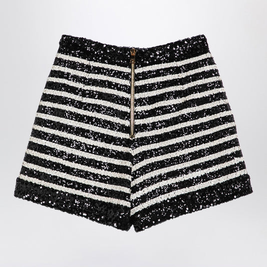 Balmain スパンコール付きのバルマンブラック/ホワイトストライプショーツ - Image 1