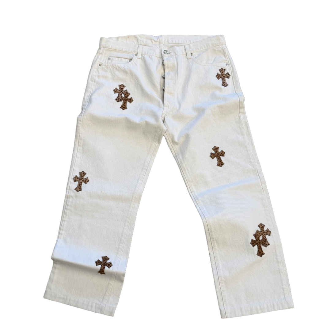 CHROME HEARTS LEVI'S 501 '15 LEOPARD CROSS PATCH' JEANS'