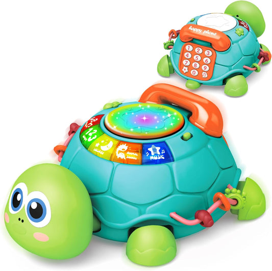 Multi-Function Crawling Turtle Toy Educational Toy with Sound and Light Finger Training Hearing Development Color Recognition Animal Recognition Drum Musical Instrument Toy Boy Girl Child