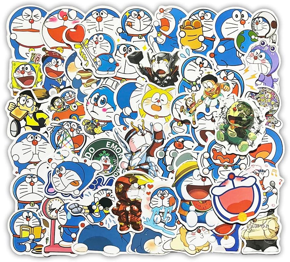 Anime Stickers Set of 60 Cute Robot Cats Cartoon Character Stickers Snowboard Guitar Car Bike Helmet Computer Portable Notebook Sticker for Children Students Anniversary Gift Birthday Present