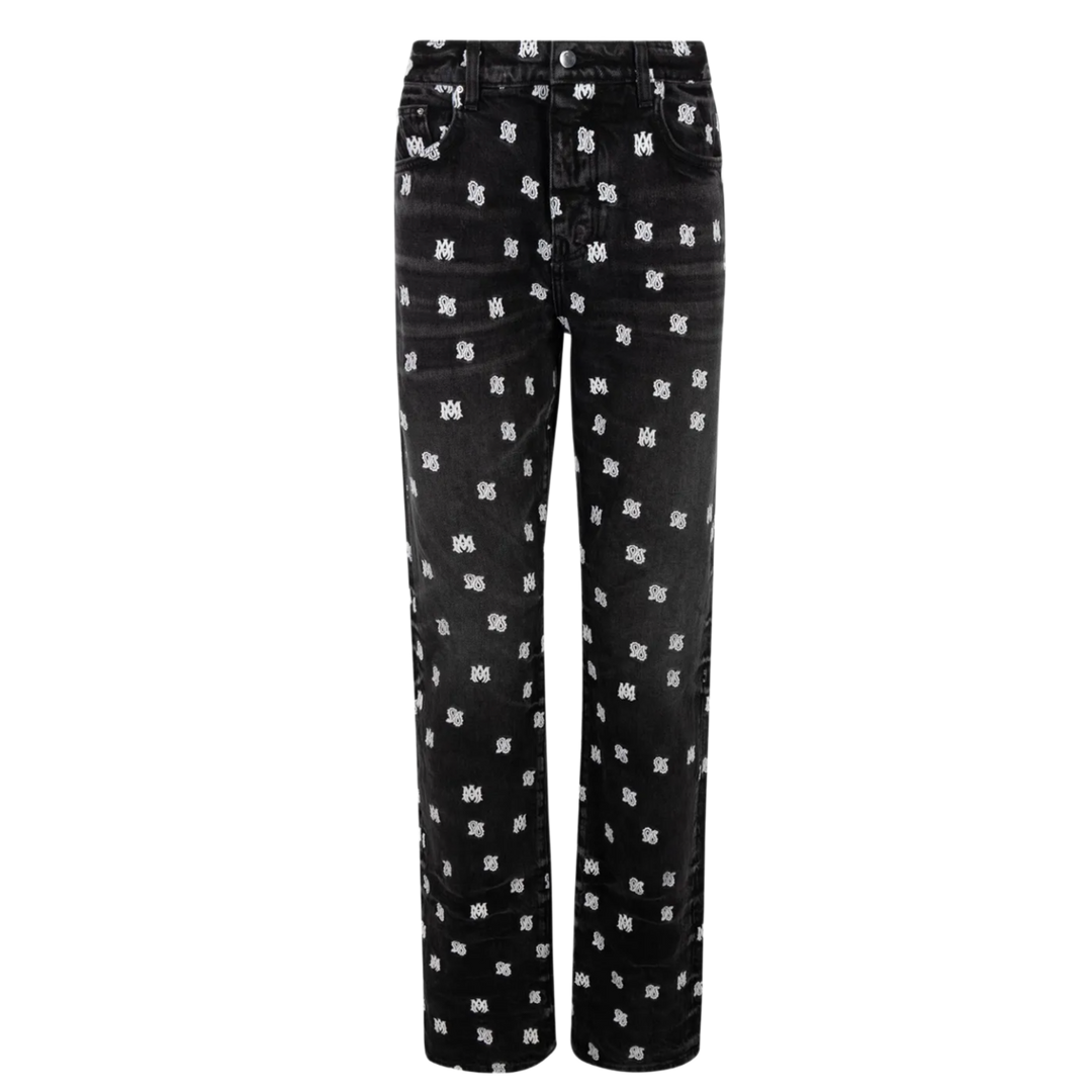 AMIRI MA PAISLEY EMBLEM BLACK STRAIGHT JEANS