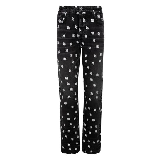 AMIRI MA PAISLEY EMBLEM BLACK STRAIGHT JEANS