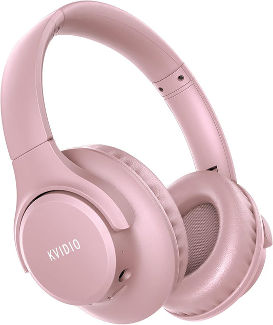 KVIDIO Wireless Headphones, Bluetooth 6.0, 65 Hours Playback, 1.6 inches (40 mm), HD Driver Unit, Over-Ear Headphones, Built-in Mic, Headphones, Wired Wireless, Dual Use, Noise Isolation, Sealed Type, Hands-free Calling, Bluetooth Headphones, Black (Pink)