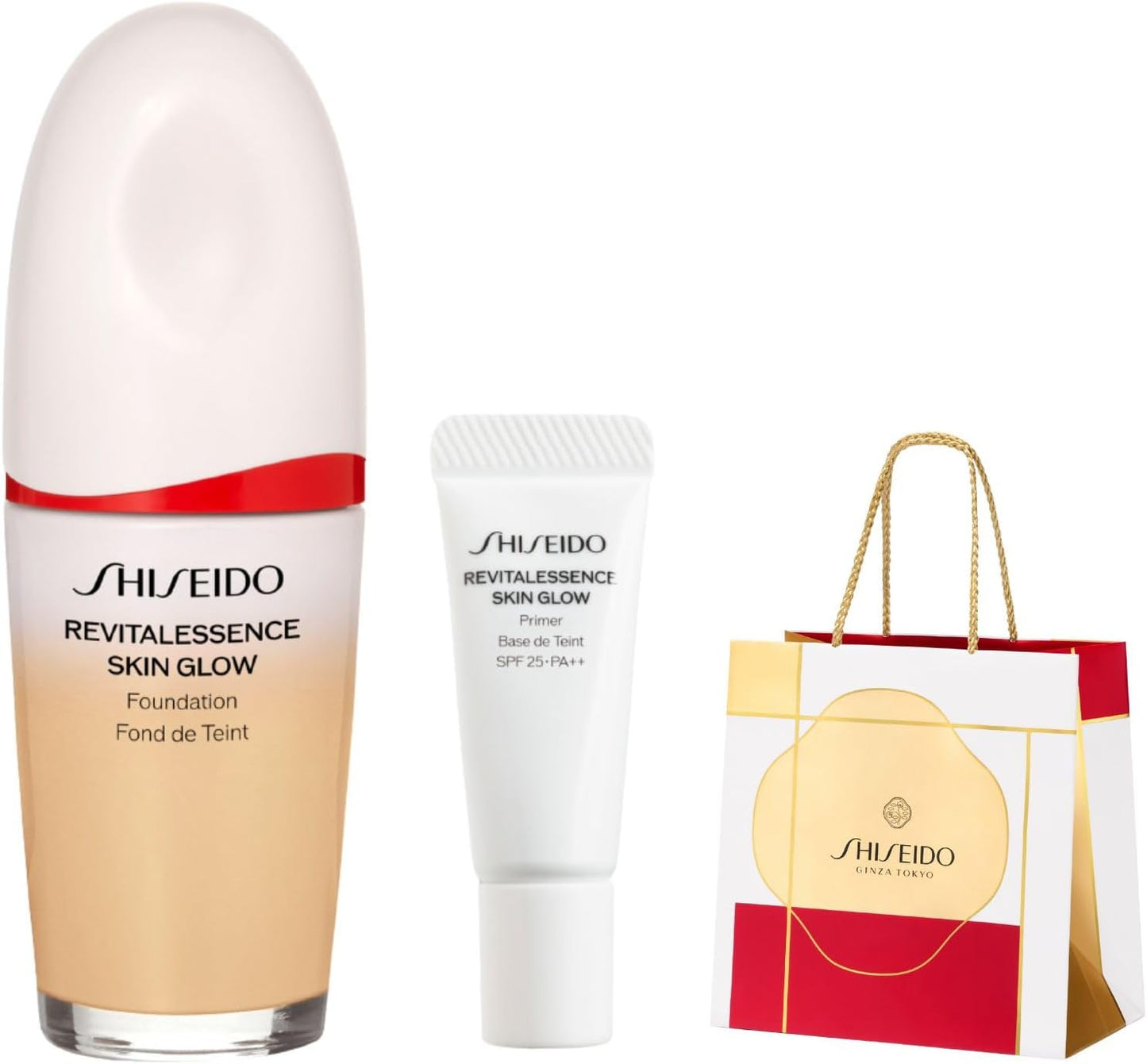 SHISEIDO Foundation Kit | Essence Skincare Foundation 220 Linen SPF30 PA+++ + Primer Small (5 mL) + Holiday Shopper | Foundation Serum | Liquid | Unscented | Glossy, Tinted Cover Holiday | Shiseido