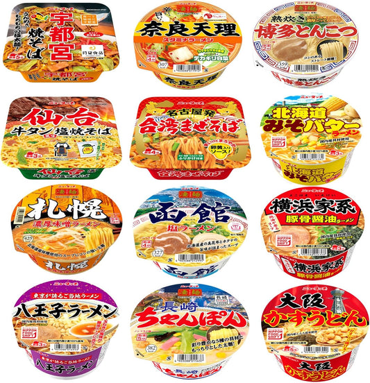 Cup Noodle Assortment 12-Pack Set Yamadai New Touch Super Noodles Cup Ramen Yakisoba Instant OUTURAL BOOMERS Sticker Included
