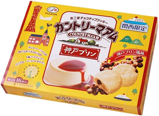 Kobe Souvenir, Kansai Limited Fuji Country Mam Kobe Pudding Flavor, Pack of 16, Cookies, Sweets + Original Logo Sticker
