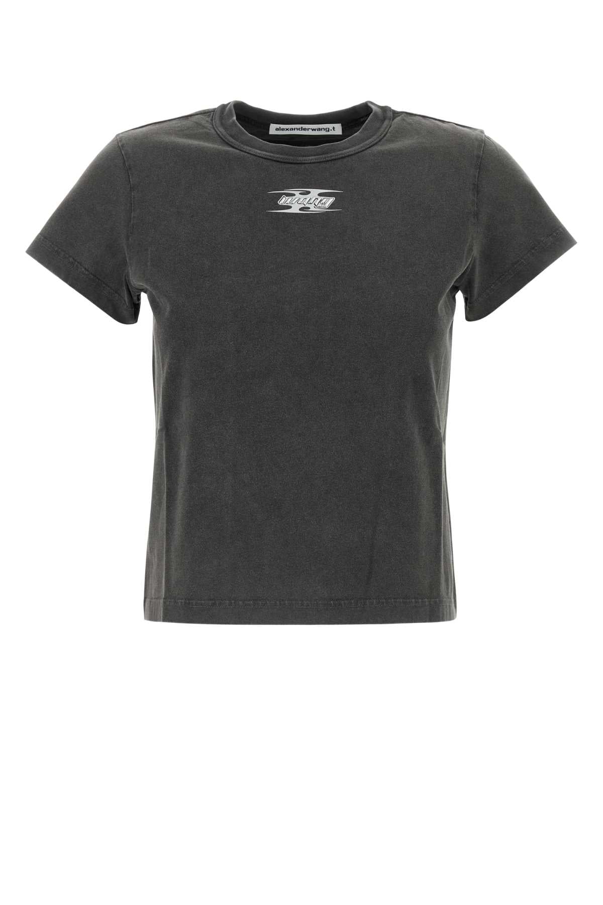 T By Alexander Wang Tによるアレクサンダー・ワンダークグレーコットンTシャツ - Image 1
