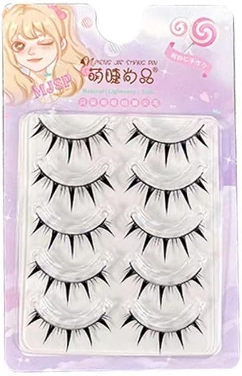 5 Pairs Makeup Cartoon Eyelashes Cosplay Anime Eyelashes Black Stem Wet??Looks Spiky Eyelashes 3D Little Devil Big Eye Eyelashes Extension Tool