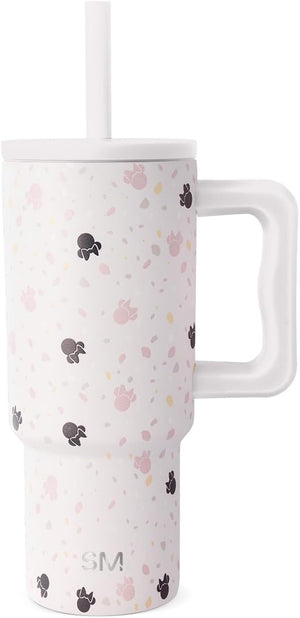 Simple Modern Disney Trek Kids - Vaso de acero inoxidable para niños y niñas, con asa y tapa con pajilla de silicona, resistente a derrames y fugas, reutilizable, Minnie Mouse en terrazo, 24 onzas