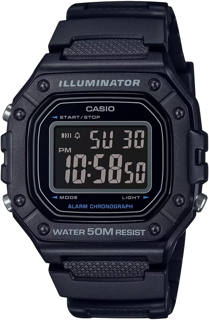 Casio W-218 Series Standard Digital Wristwatch, Men's, Women's, Chippukashi, Overseas Model, Black Inverted LCD W-218H-1BV, Waterproof